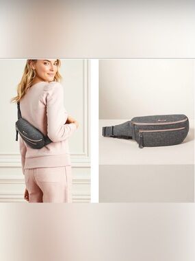 Stella & Dot Dark Gray Heathered Neoprene Belt Bag Fanny Pack Rose Gold